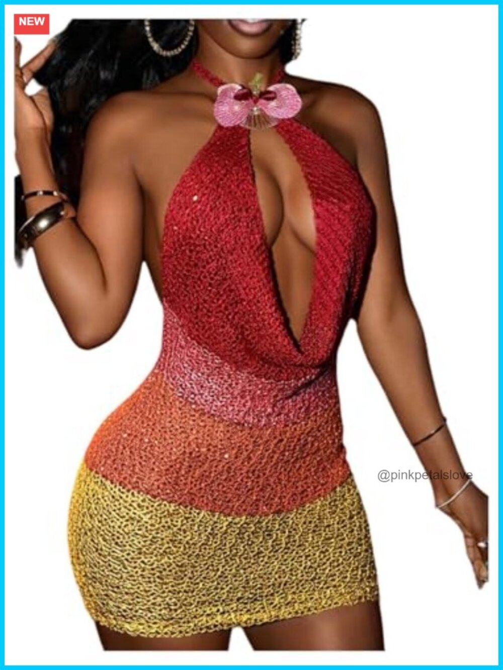 Womens Crochet Halter Mini Dress Sleeveless Backless Summer Party